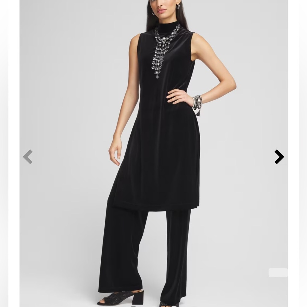 Chico’s Traveler’s mock neck sleeveless black velvet tunic 1/US8